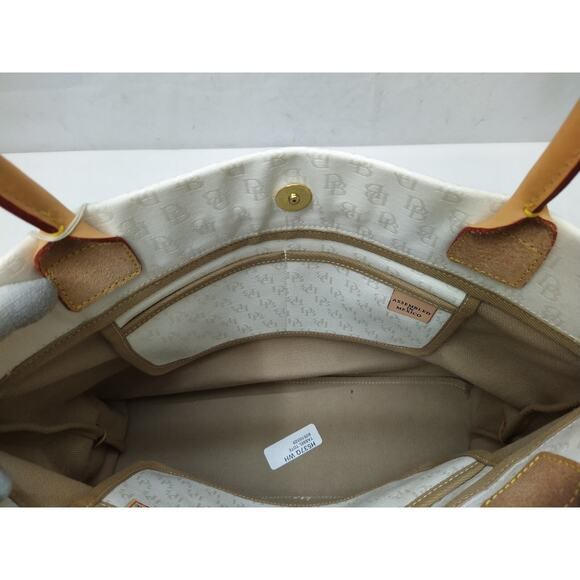 Dooney & Bourke White Canvas Leather Trim Double Handle Tassel Tote Bag - Picture 14 of 16